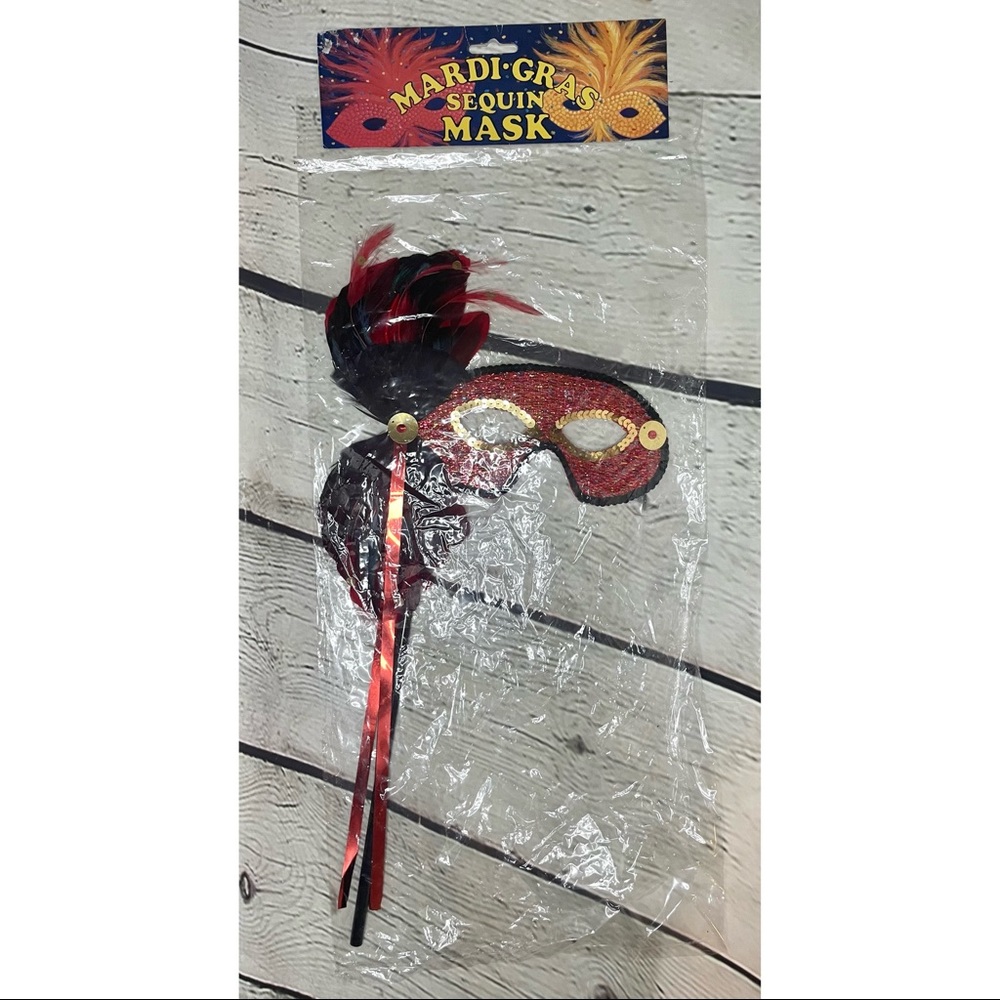 Red Sequin Masquerade Mask - Picture 14 of 15
